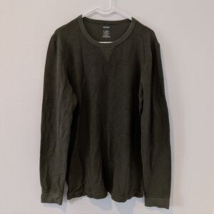 Long-Sleeve Crewneck Henley Shirt - Forest Green